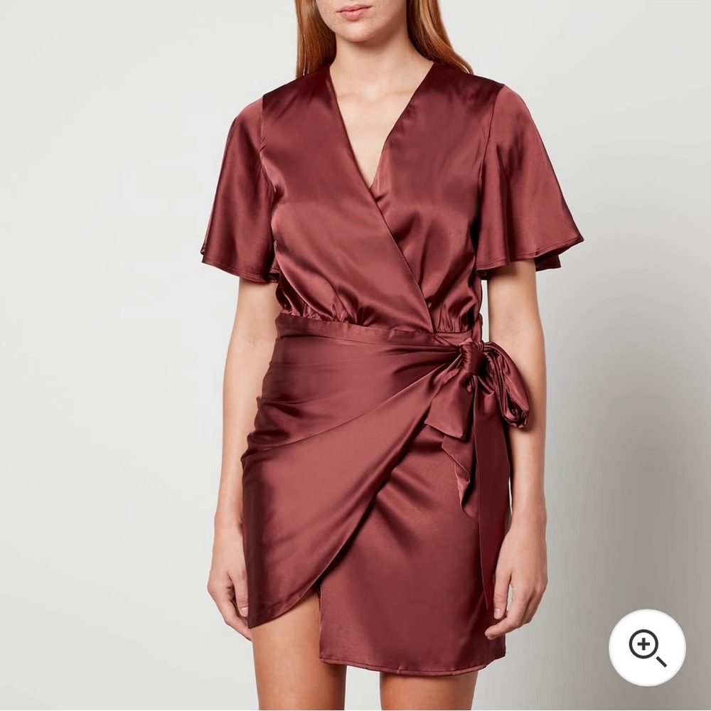 Satin Wrap Dress in Rich Brown